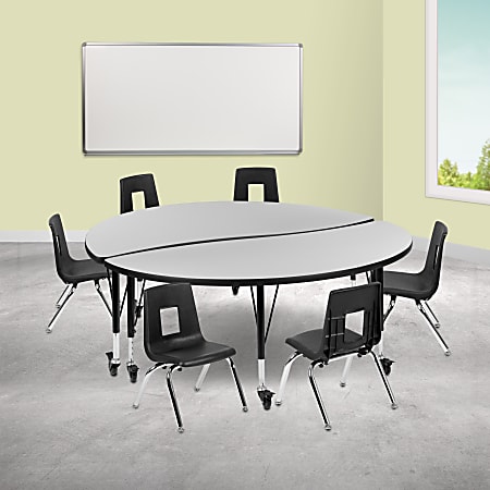Flash Furniture Mobile 60" Circle Wave Flexible Laminate Activity Table Set With 14" Student Stack Chairs, Gray