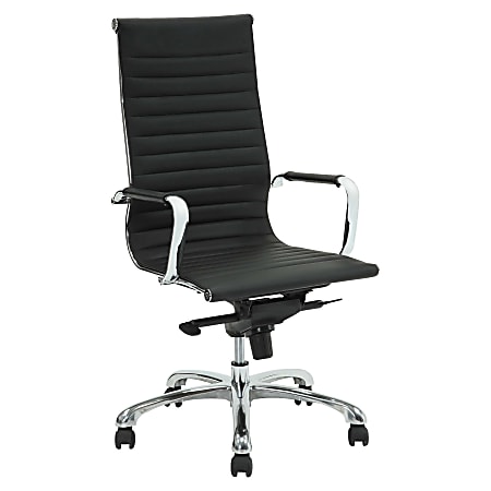 Lorell Modern Executive High-Back Office Chair - Bonded Leather Seat - Bonded Leather Back - High Back - 5-star Base - White - Leather - 1 Each