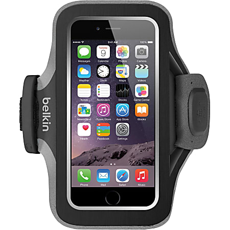 Belkin Slim-Fit Plus Carrying Case (Armband) Apple iPhone, Cable - Blacktop - Stretch Resistant - Neoprene, Fabric - Armband - 8" Height x 1" Width