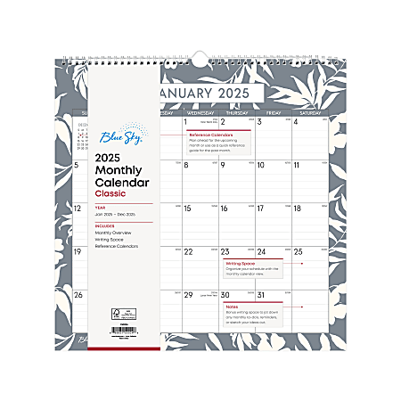 2025 Blue Sky Monthly Wall Calendar, 12” x 12”, Ellery, January To December, 150024