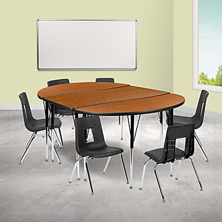 Flash Furniture 76" Oval Wave Flexible Laminate Activity Table Set With 16" Student Stack Chairs, Oak