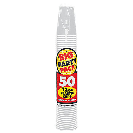 Amscan Big Party Pack Plastic Cups, 16 Oz, Silver, Pack Of 50 Cups, Case Of 4 Packs