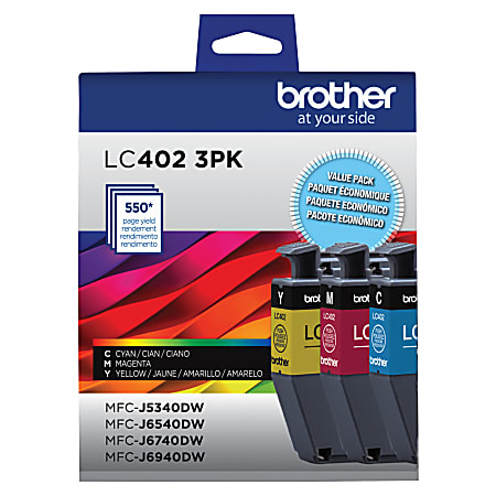Brother® LC402 Cyan, Magenta, Yellow Ink Cartridges, Pack Of 3, LC402 3PK