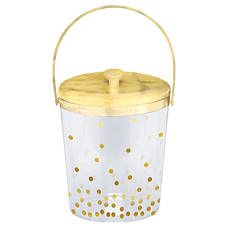 Amscan Plastic Ice Buckets, 9" x 6-1/2", Gold Polka Dot, Pack Of 2 Buckets