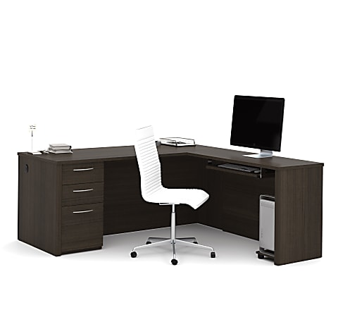 Bestar Embassy 72”W L-Shaped Corner Desk With Left Pedestal, Dark Chocolate