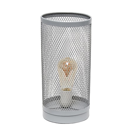 Simple Designs Cylindrical Mesh Table Lamp, 12-3/4"H, Gray