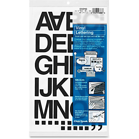 Chartpak Vinyl Helvetica Style Letters/Numbers - 10, 35 (Numbers, Capital Letter, Symbols) Shape - Self-adhesive - 1.50" - Black - Vinyl - 1 / Pack