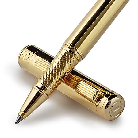 Scriveiner Classic Rollerball Pen Medium Point 0.7 mm Gold Barrel Black Ink  - Office Depot