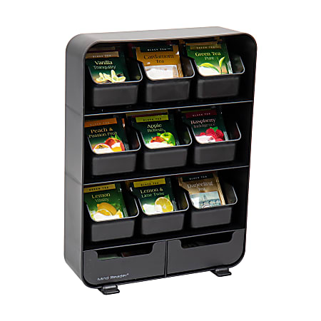 Mind Reader 11 Removable Drawer Tea Bag Organizer, 13-3/4"H x 3-1/4"W x 10-1/4"L, Black