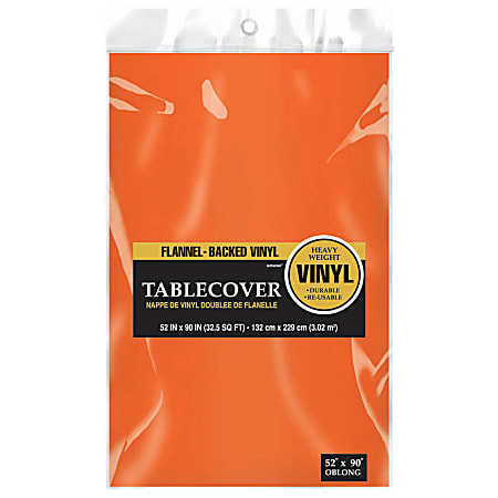 Amscan Flannel-Backed Vinyl Table Covers, 52" x 90", Orange Peel, Pack Of 3 Covers