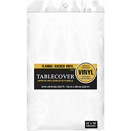 Amscan Flannel-Backed Vinyl Table Cover, 52" x 90", Frosty White, Pack Of 3 Covers