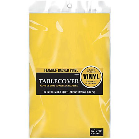Amscan Flannel-Backed Vinyl Table Cover, 52" x 90", Sunshine Yellow, Pack Of 3 Covers