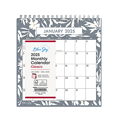 2025 Blue Sky Monthly Desk Calendar With Stand, 6-1/16” x 6-3/8”, Ellery, January To December, 150046