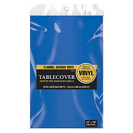 Amscan Flannel-Backed Vinyl Table Covers, 52" x 90", Royal Blue, Pack Of 3 Covers