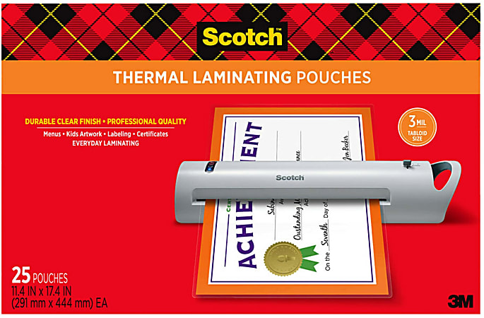 Scotch® Thermal Laminating Pouches, 25 Laminating Sheets, 3 mil., Fits Menu Size (11.45 in x 17.48 in.) Paper