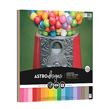 Astrodesigns Color Cardstock, 18-Color Starter Pack Assortment, 12” x 12”, 65 Lb, Pack Of 72 Sheets