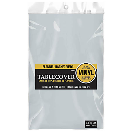 Amscan Flannel-Backed Table Covers, 52" x 90", Silver, Pack Of 3 Covers