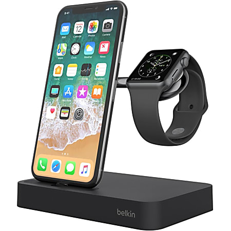 Belkin Valet Charge Dock for Apple Watch + iPhone - Docking/Wireless - Apple Watch, iPhone - Qi - Charging Capability - Lightning - Silver, Chrome