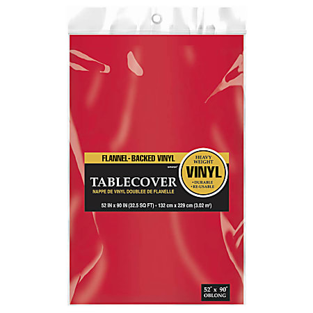 Amscan Flannel-Backed Vinyl Table Covers, 52" x 90", Apple Red, Pack Of 3 Covers