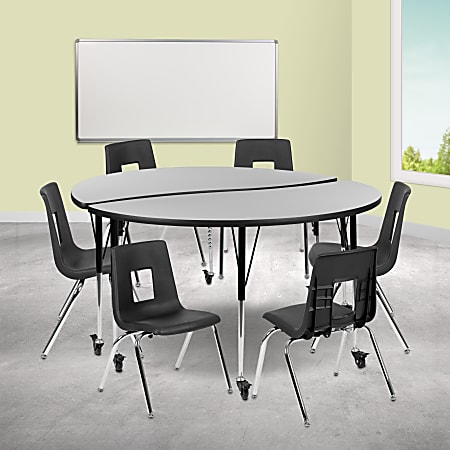 Flash Furniture Mobile 60" Circle Wave Flexible Laminate Activity Table Set With 16" Student Stack Chairs, Gray/Black