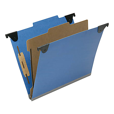 SKILCRAFT 2/5 Tab Cut Letter  Hanging Folder - 1" Folder Capacity - 8 1/2" x 11" - Top Tab Position - 1 Divider(s) - Pressboard, Kraft, Fiber - Royal Blue - 10 / Box