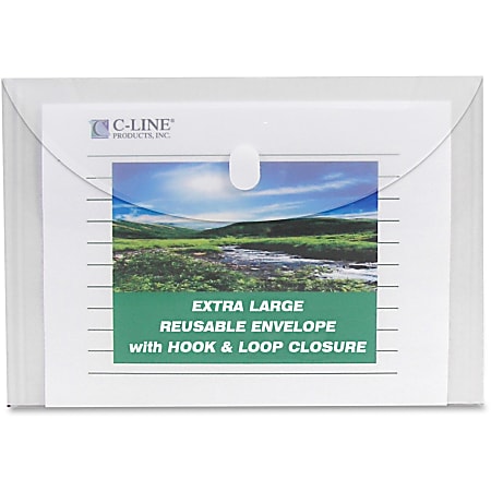 C-Line Reusable XL Poly Envelope - Hook & Loop Closure, Side Loading, Clear, 5/PK, 35107