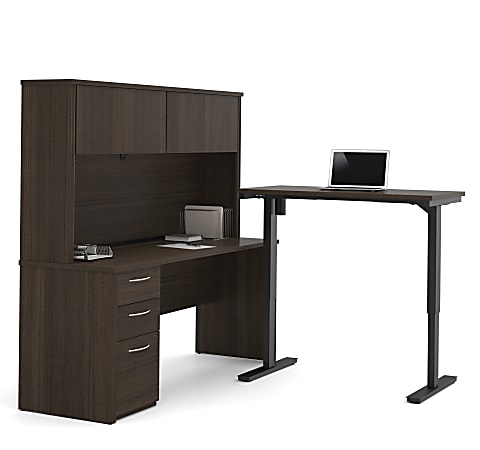 Bestar Embassy Electric 72"W Height-Adjustable Standing Desk And Desk With Hutch Set, Dark Chocolate