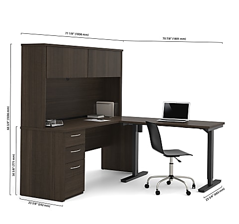 Adjustable height desk with shop hutch
