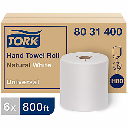TORK Universal Hand Towel Roll - 1 Ply - 8" x 800 ft - 7.80" Roll Diameter - Natural, White - Paper - Embossed - For Hand - 6/Pack
