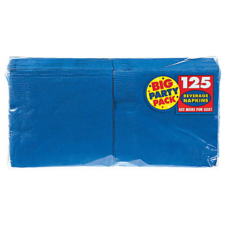 Amscan 2-Ply Paper Beverage Napkins, 5" x 5", Royal Blue, 125 Napkins Per Party Pack, Set Of 3 Packs