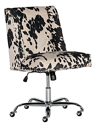 Linon Cooper Mid-Back Home Office Chair, Black Cow/Chrome