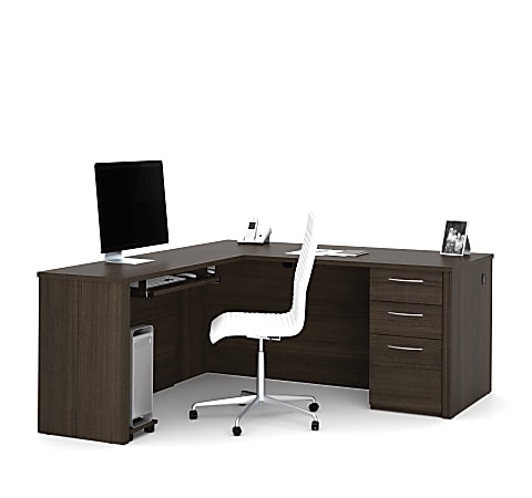 Bestar Embassy 66”W L-Shaped Corner Desk With Pedestal, Dark Chocolate