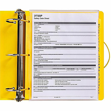 SDS Safety Data Sheet Binder - 1.5 Inch Capacity, Yellow Polypropylene, Fully Enclosed
