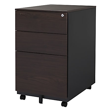 Aurora SOHO 24"D Vertical 3-Drawer Mobile File Cabinet, Metal, Walnut/Black