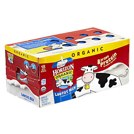 Horizon Organic Lowfat Milk, 8 Oz, Pack Of 18 Cartons