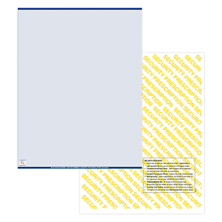 High Security Medicaid Compliant Laser RX Prescription Paper Stock –1 Up, 8.5" x 11" Sheet,  Blue, Pack Of 5,000 Sheets
