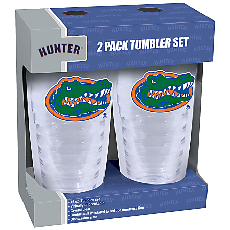 Hunter NCAA Slimline Tumblers, 16 Oz, Florida Gators, Clear, Pack Of 2