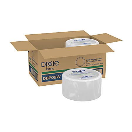 Dixie Basic® Light-Weight Paper Plates, 8 1/2", White, 500 Count (125 Plates Per Pack, 4 Packs Per Case)