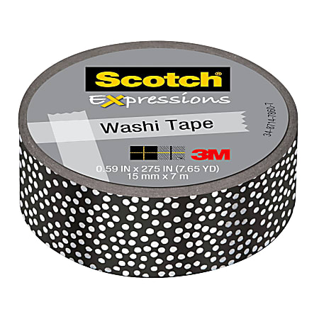 Scotch® Expressions Washi Tape, 0.59" x 22.9', Black/Silver Foil Dots
