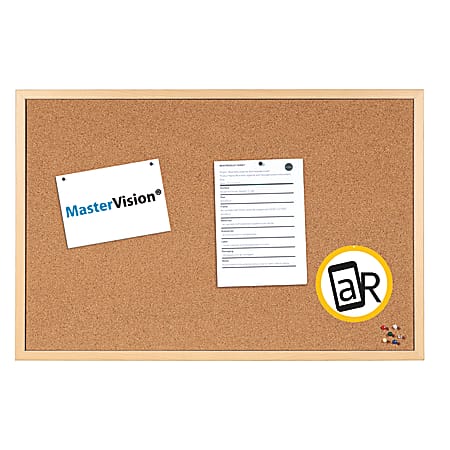 MasterVision® Basic Super Value Series Cork Board, 18" x 24", Oak Frame