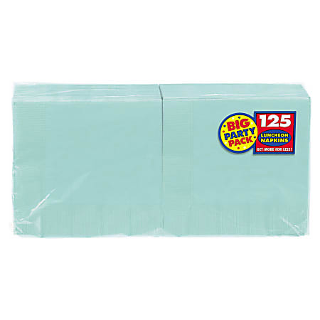 Amscan 2-Ply Paper Lunch Napkins, 6-1/2" x 6-1/2", Robin's Egg Blue, 125 Per Big Party Pack, Set Of 3 Packs