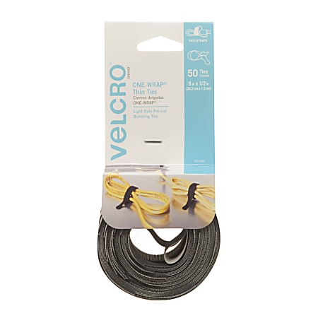 VELCRO® ONE-WRAP® Thin Ties - 15 in. x 1/2 in. - Black and Gray