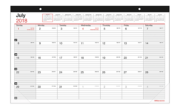 Office Depot® Brand Monthly Academic Desk Calendar, 17 3/4" x 10 7/8", 30% Recycled, July 2018 to June 2019