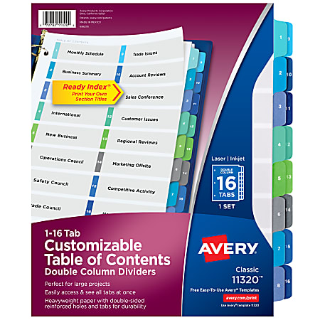 Avery® Ready Index® 1-16 Tab Double Column Binder
