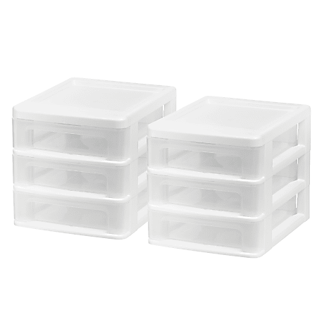 Iris® Plastic 3-Drawer Desk Organizers, 6 7/8" x 6 3/4" x 8 3/8", White, Set Of 2