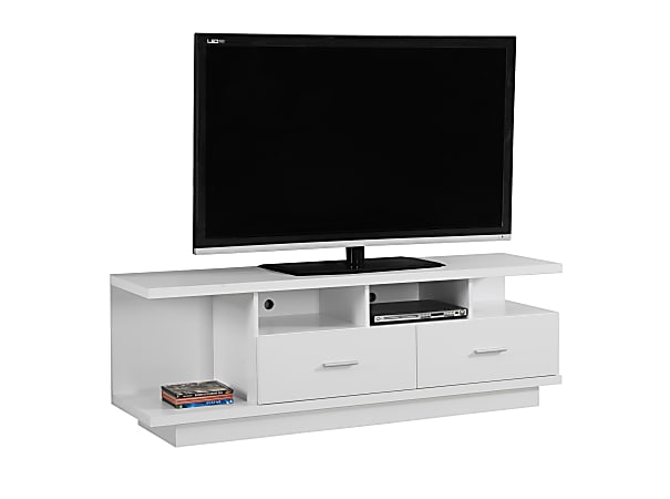Monarch Specialties TV Stand, Open Concept, 2 Drawers, For Flat-Panel TVs Up To 60", White