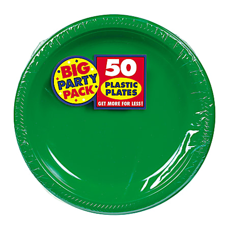 Amscan Plastic Dessert Plates, 7", Festive Green, 50