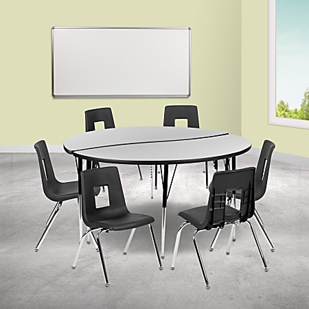 Flash Furniture 60" Circle Wave Flexible Laminate Activity Table Set With 18" Student Stack Chairs, Gray