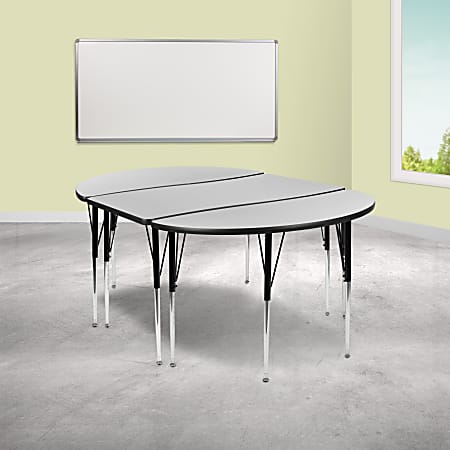 Flash Furniture Oval Wave Flexible Thermal Laminate 3-Piece Activity Table Set With Standard Height-Adjustable Legs, 30-1/4"H x 47-1/2"W x 76"D, Gray