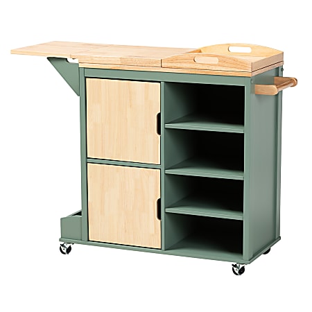 Baxton Studio Dorthy Kitchen Storage Cart, 37-3/16"H x 47-11/16"W, Dark Green/Natural